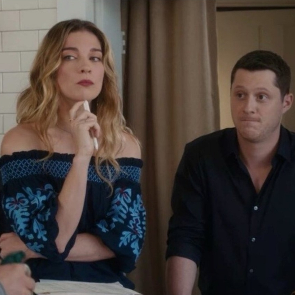 Zara Navy Blue Off-Shoulder Embroidered Dress As Seen On Alexis Rose Small